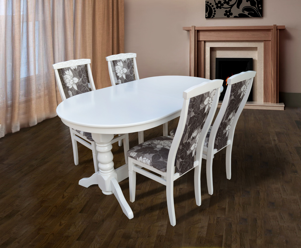 Великий розсувний білий овальний кухонний обідній стіл 160(+40)*90см у класичному стилі з МДФ стільницею Говерла