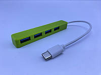 Концентратор Type-C 4 порта USB, хаб зеленый