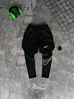 Мужские спортивные шорты Nike черные с лосинами для тренировок Найк