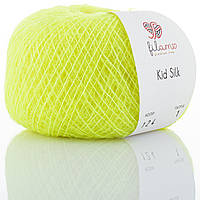 Filamo KID SILK 25 (ФІЛАМО КІД СІЛК 25) № 124 салат неон (Пряжа мохер з шовком, нитки для в'язання)