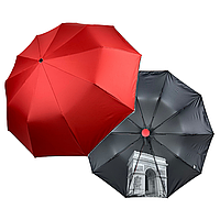 Жіноча парасолька напівавтомат на 10 спиць антивітер з принтом міст всередині від Bellissimo, червоний, М 0628-8