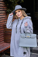 Плаття тепле батал вільне з капюшоном спортивне трьохнитка сіре, фото 3