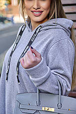 Плаття тепле батал вільне з капюшоном спортивне трьохнитка сіре, фото 4