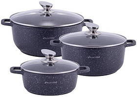 Набір 3 каструлі Kamille Landes Black 2.3 л, 4.5 л, 6.5 л, з двома прихватками