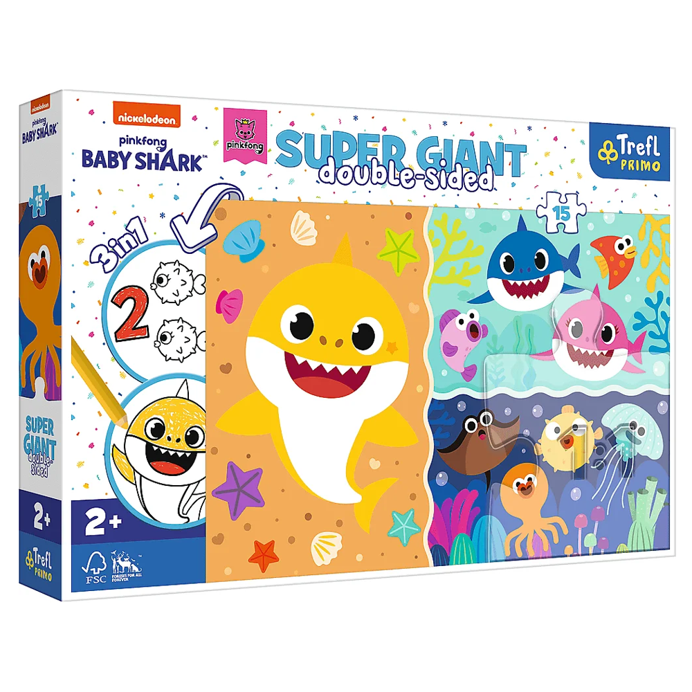 Пазли "Друзі. Маленька акула", 15 елементів + розмальовка Trefl Super Giant (5900511420043), фото 1