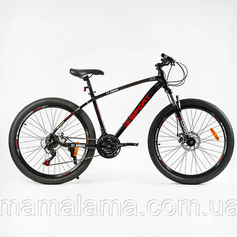 Велосипед спортивний 26 дюймів для підлітка зростом 155-175 см, Чорний, рама 17 дюймів, 21 швидкість, G-26124, фото 2