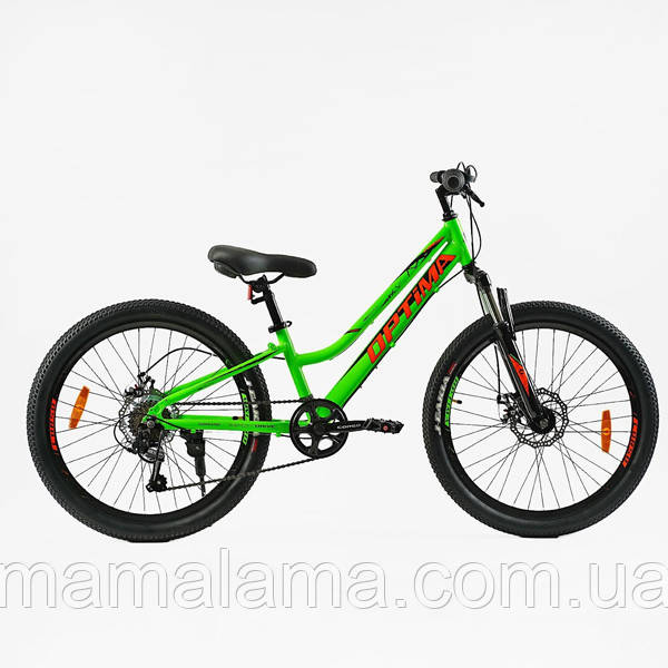 Велосипед спортивний для дитини зростом 125-145 см, колеса 24 дюйми, Салатовий, 7 швидкостей, рама 11 дюймів, TM-24355