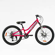 Велосипед спортивний для дівчинки 7-10 років, колеса 24 дюйми, Рожевий, 7 швидкостей, рама 11 дюймів, TM-24936
