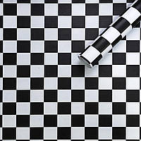 Пленка самоклейка для мебели Шахматная доска Рулон 10 м ширина 45 см Черный виниловая декоративная