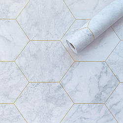 Самоклеюча плівка в рулоні Нефритовий Мармур Соти Рулон 10 м ширина 45 см Блакитна ПВХ декоративна