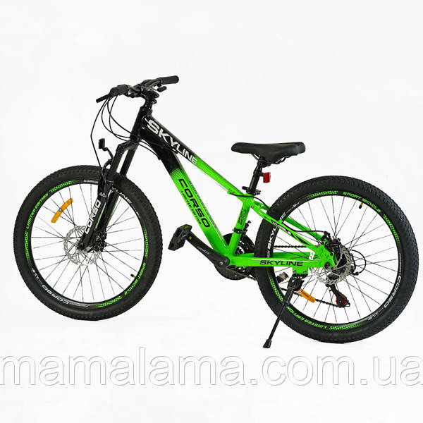 Велосипед спортивний на зріст 125-150 см, колеса 24 дюйми, Салатовий, 21 швидкість, рама 11 дюймів, SL- 24055