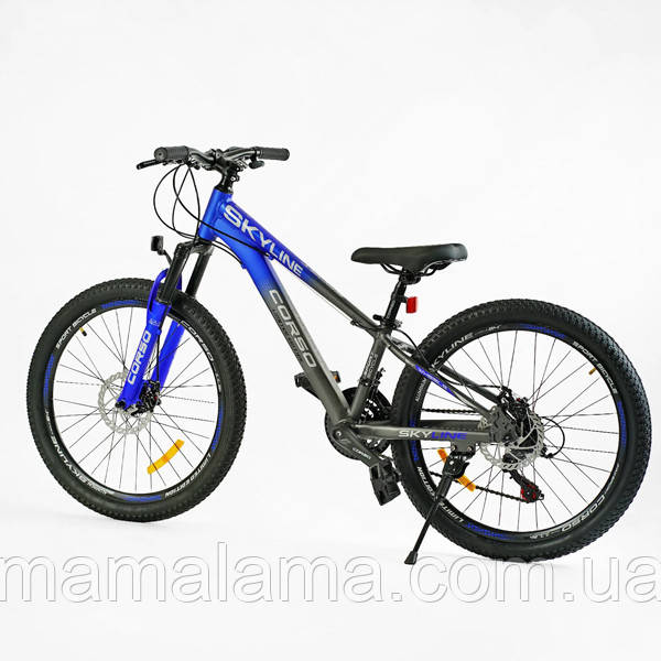 Велосипед спортивний для хлопчика зростом 125-150 см, колеса 24 дюйми, Синій, 21 швидкість, рама 11 дюймів, SL- 24178