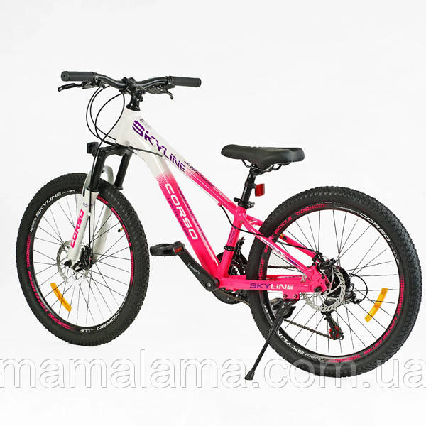 Велосипед спортивний для дівчинки зростом 125-150 см, колеса 24 дюйми, Рожевий, 21 швидкість, рама 11 дюймів, SL- 24589