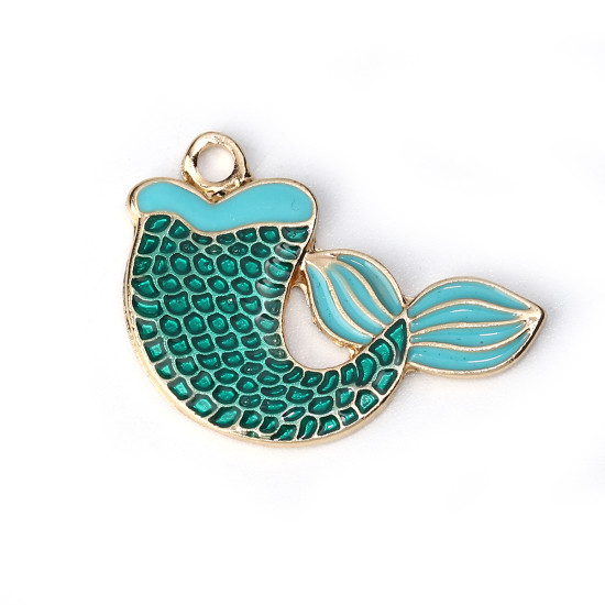 Підвіска Finding Кулон хвіст русалки Золото зелена і блакитна емаль 28 мм x 18 мм