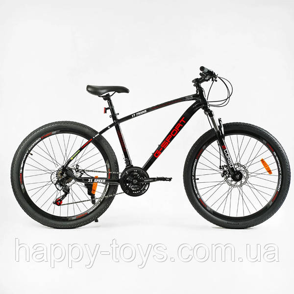 Велосипед спортивний 26 дюймів для підлітка зростом 155-175 см, Чорний, рама 17 дюймів, 21 швидкість, G-26124