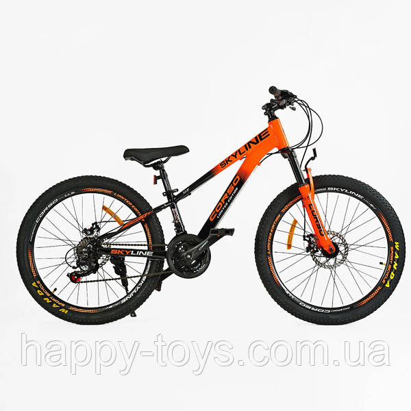 Велосипед спортивний для дитини 125-150 см, колеса 24 дюйми, Помаранчевий, 21 швидкість, рама 11 дюймів, SL- 24336