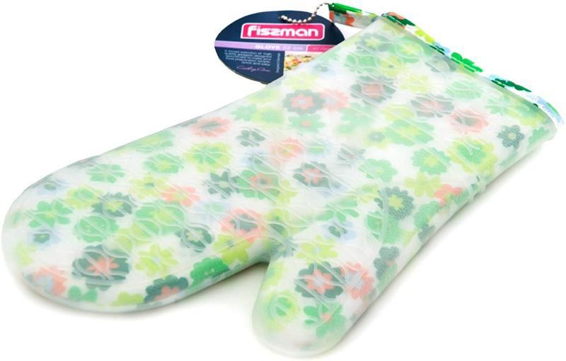 Кухонна рукавиця Fissman Green Flower 32 см, бавовна із силіконовим покриттям