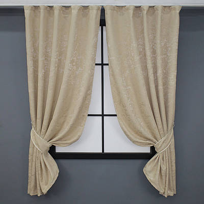 Комплект (2шт. 1,3х1,7м.) коротких штор, льон мармур колекція  "Pavliani".  Колір бежевий. Код 1170ш 35-0028