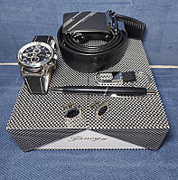 Чоловічий подарунковий набір 5 предметів (годинник, ремінь, ручка, запонки, карабін), фото 5