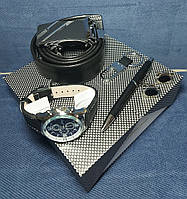 Чоловічий подарунковий набір 5 предметів (годинник, ремінь, ручка, запонки, карабін), фото 6