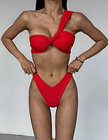 Женский стильный раздельный купальник ткань бифлекс цвет красный
