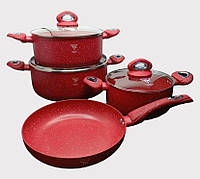 Набор посуды с гранитным антипригарным покрытием TK-00094 Набор кастрюль и сковорода для индукции красный