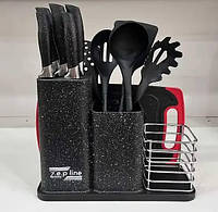 Набор кухонных принадлежностей и ножей с подставкой + разделочная доска 14 предметов Zepline ZP-045
