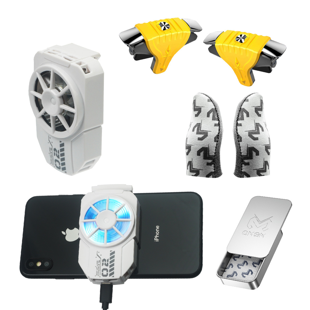 Ігровий комплект MEMO для телефону: кулер Пельтьє DLA2, напальчники FS02 тригери F01, фото 1