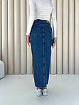 Спідниця джинсова міді з розрізом спереду довга синя, фото 3