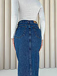 Спідниця джинсова міді з розрізом спереду довга синя, фото 4