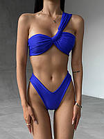 Женский стильный раздельный купальник из ткани бифлекс цвет синий