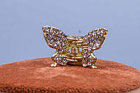 Барвик метелик, маленький металевий крабик для волосся зі стразами, золотистий