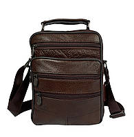 Кожаная мужская сумка через плечо 1 отдел 5 карманов 18*22*9 черного цвета оптом