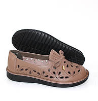 Бежевые женские летние туфли из экокожи с перфорацией