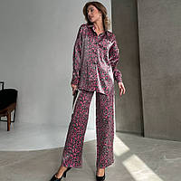 Трендовый женский леопардовый костюм кристал Рубашка+ брюки