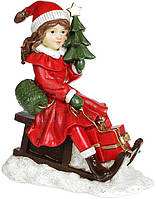 Декоративная статуэтка "Девочка с ёлкой на санках" 19х11х22см, красный