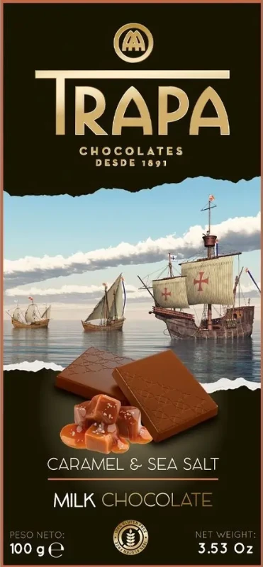 Шоколад Молочний з Карамеллю Trapa Milk Chocolate Caramel & Sea Salt 100 г Іспанія (5 шт/1 уп), фото 1
