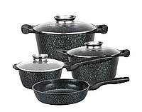 Набор гранитной круглой посуды черного цвета 3 кастрюли с крышками и сковорода 7 предметов