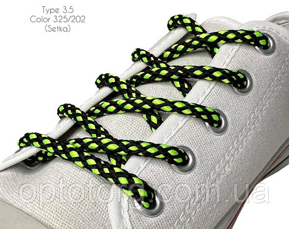 Шнурки для взуття 70см Чорний+зелений круглі Сітка 5мм поліестер, фото 2