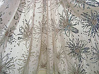 Тюль штора органза с тканевым принтом "Sofi" кремовая, высота 3 м
