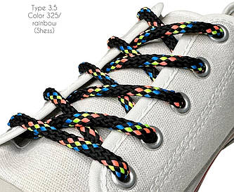 Шнурки для взуття 70см Чорний+райдужний круглі Шахмата 5мм поліестер