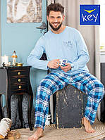Хлопковая мужская пижама штаны фланелевые Key 615 Голубой Польша