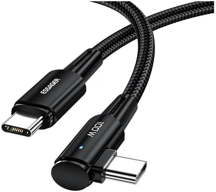 Кабель зарядний ESSAGER USB Type-C to USB Type-C 5 А 100 W кутовий 1 м Black (ES-X16)