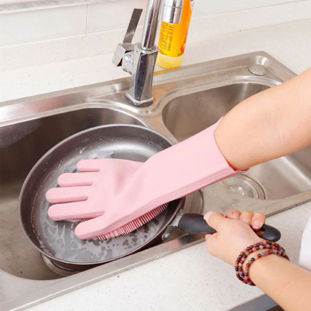 Силіконові рукавички Magic Silicone Gloves Pink для прибирання чистки миття посуду для будинку. TR-153 Колір рожевий