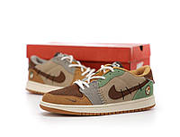 Женские кроссовки Jordan 1 Low Beige Brown Green ALL11636