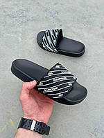 Женские шлепанцы Balenciaga Rubber Slides Stripe Logo Piscine Black White ALL08529