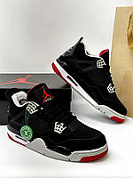 Мужские Кроссовки Nike Air Jordan Retro 4 черные с красной подошвой комфортные для повседневной жизни