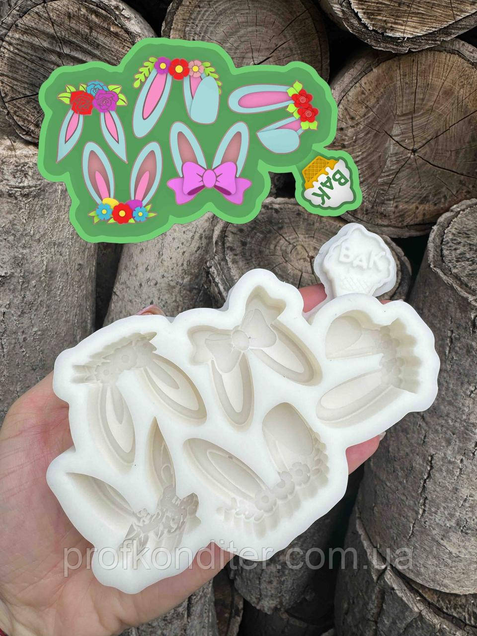 Ексклюзив. Силіконовий молд для шоколаду, мастіки, карамелі та ін "Цукерки - вушка великодні з декором", фото 1