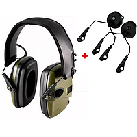 Активні стрілецькі навушники ProTac Slim Олива з кріпленням на шолом каску SHOP