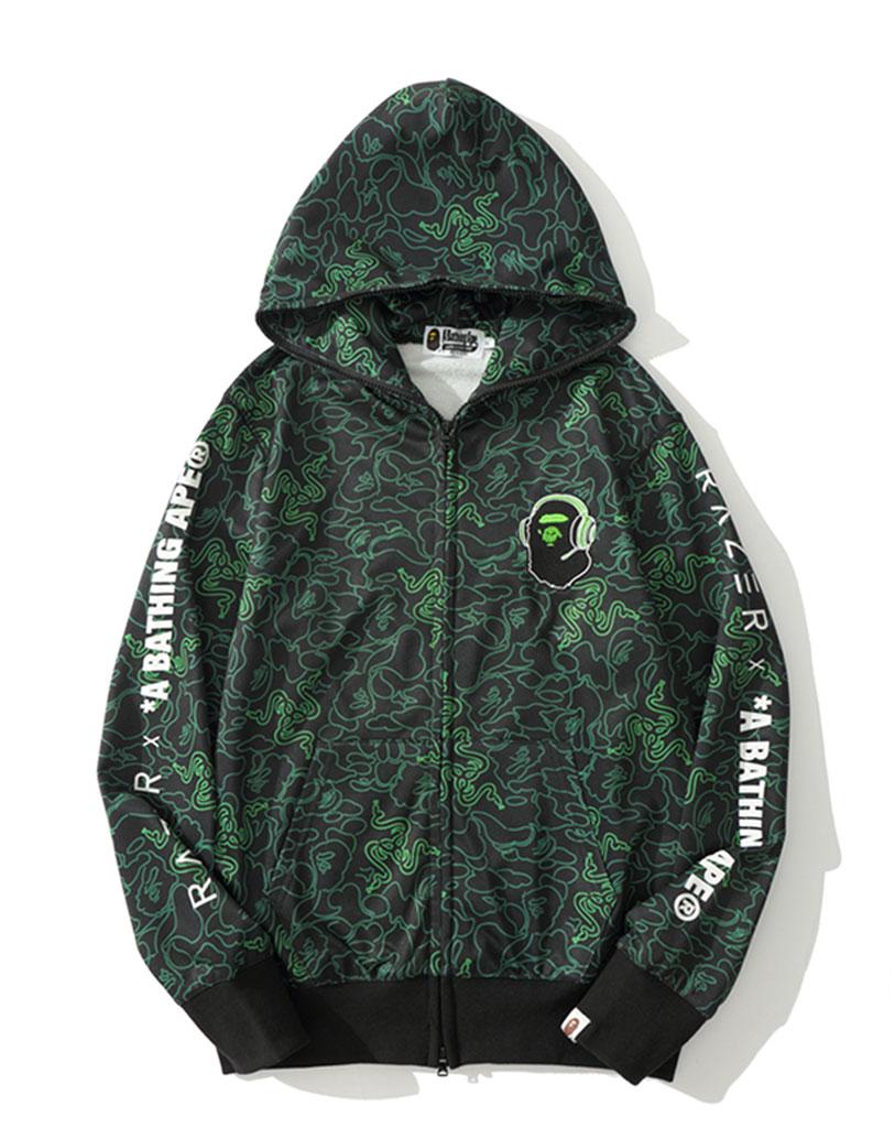 Чорно-зелений худі Bape x Razer толстовка на блискавці Full Zip кофта з капюшоном бейп чоловіча жіноча